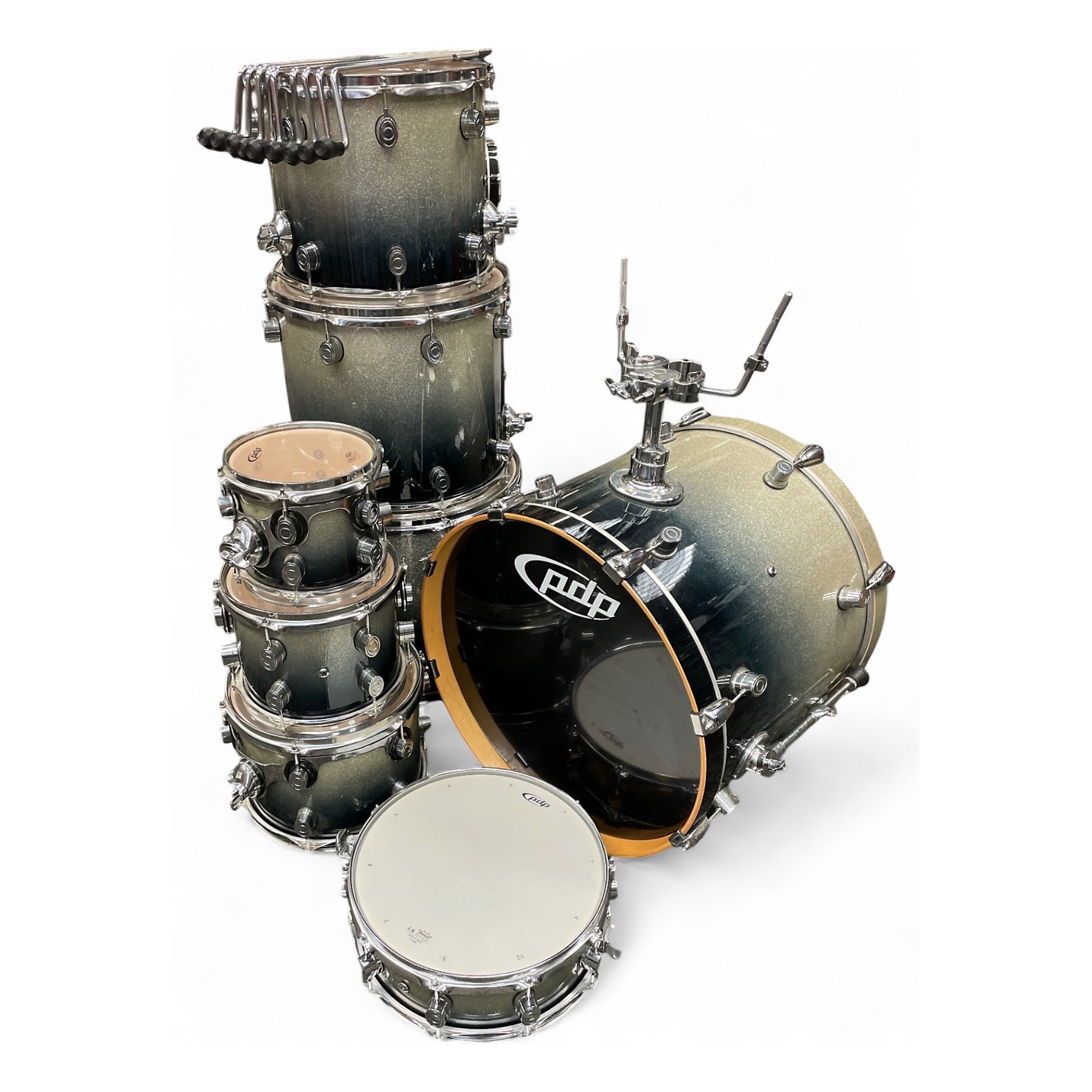 Used PDP by DW 8 Piece X7 Series 8 Piece Drum Set Silver Sparkle