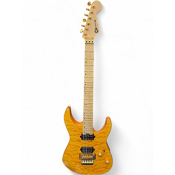 Used 2022 Charvel Pro-Mod DK24 HH FR M Mahogany with Quilt Maple Dark Amber Solid Body Electric Guitar