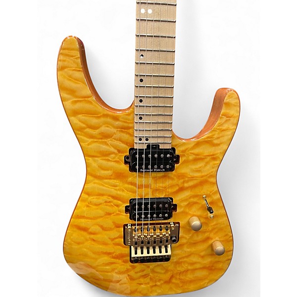 Used 2022 Charvel Pro-Mod DK24 HH FR M Mahogany with Quilt Maple Dark Amber Solid Body Electric Guitar