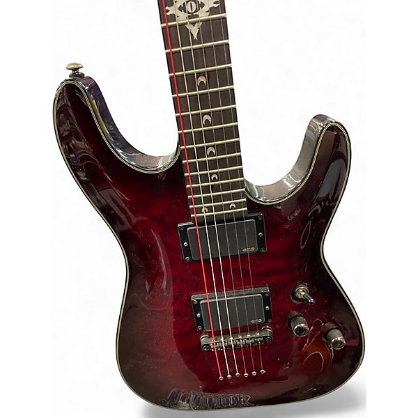 Used Schecter Guitar Research Hellraiser Deluxe Crimson Red Trans Solid Body Electric Guitar