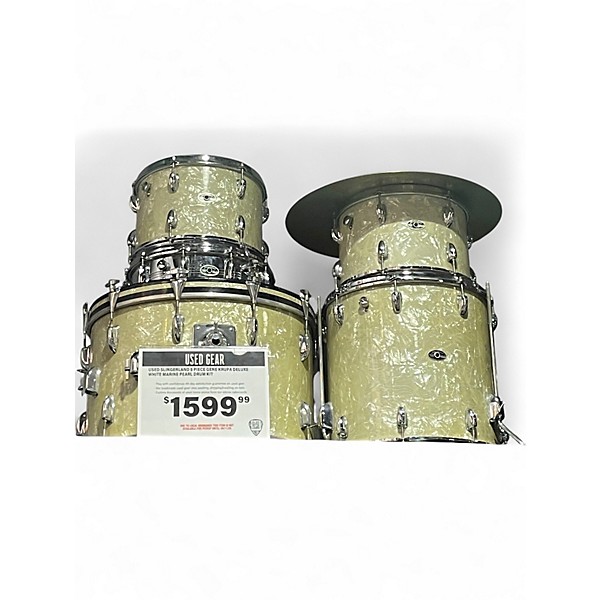 Used Slingerland 5 Piece Gene Krupa Deluxe White Marine Pearl Drum Kit