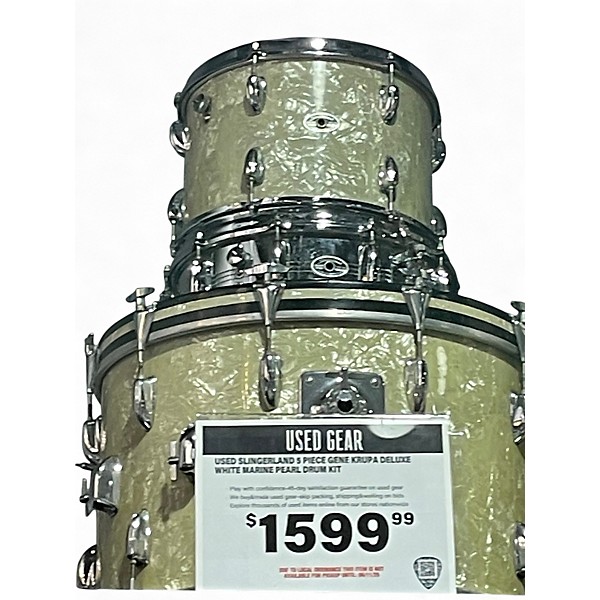 Used Slingerland 5 Piece Gene Krupa Deluxe White Marine Pearl Drum Kit