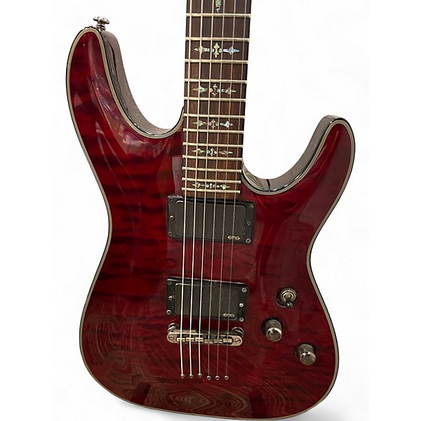 Used Schecter Guitar Research Damien Elite 6 Crimson Red Trans Solid Body Electric Guitar