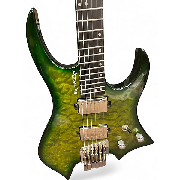 Used Boya&ziqi LIZARD-6 Headless Electric Guitar Trans Green Solid Body Electric Guitar