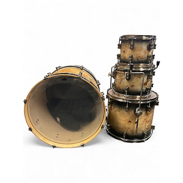Used PDP by DW 4 Piece Limited Edition Concept Maple Mapa Burl to Black Burst  Drum Kit