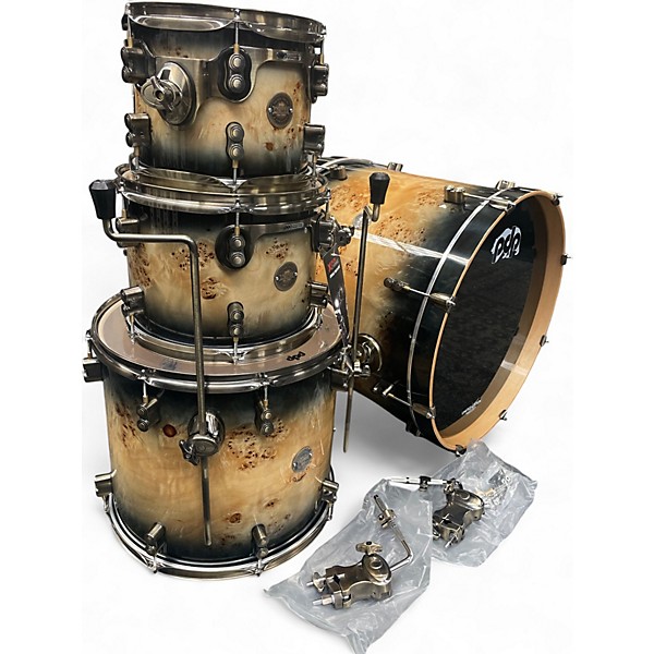 Used PDP by DW 4 Piece Limited Edition Concept Maple Mapa Burl to Black Burst  Drum Kit