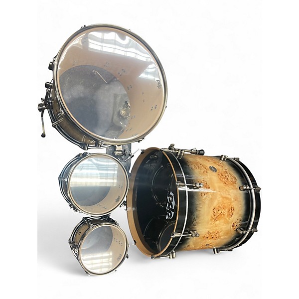 Used PDP by DW 4 Piece Limited Edition Concept Maple Mapa Burl to Black Burst  Drum Kit