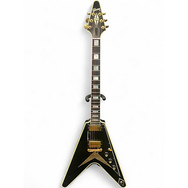 Used Gibson 2000s Flying V Custom Black and Gold Solid Body Electric Guitar