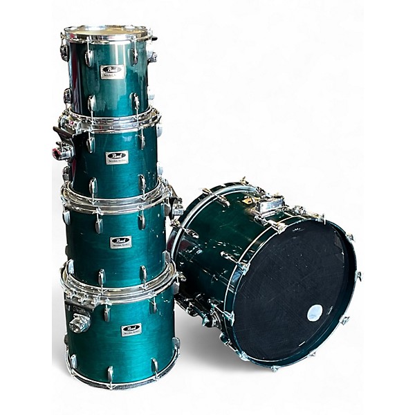 Used 1990s Pearl 5 Piece Session Series Translucent Cyan Drum Kit