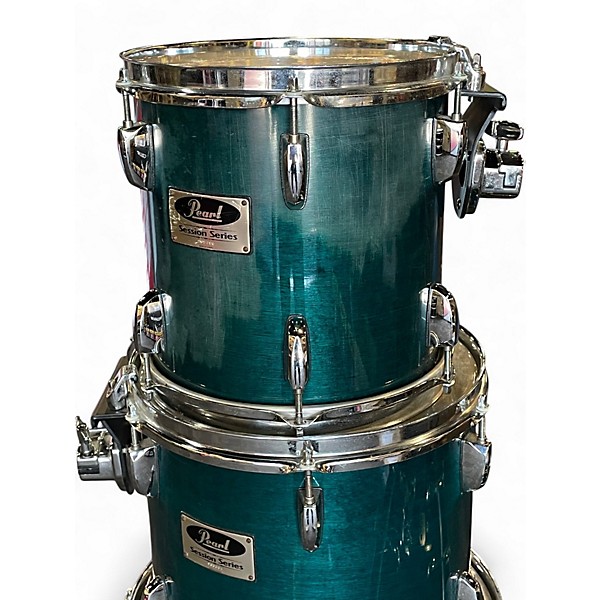 Used 1990s Pearl 5 Piece Session Series Translucent Cyan Drum Kit