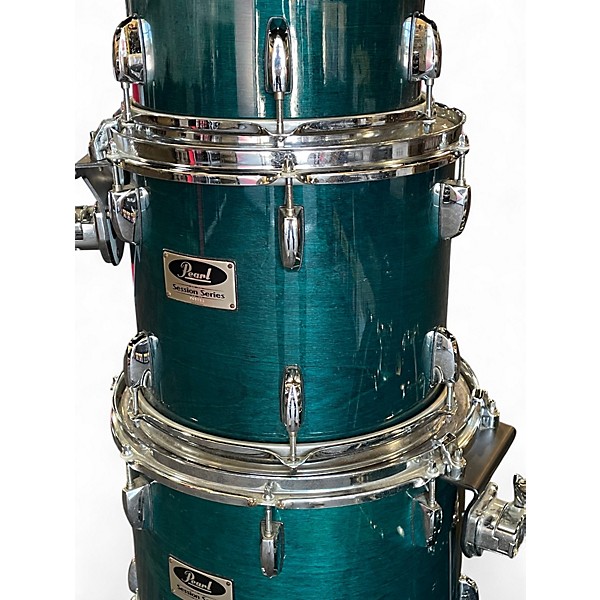 Used 1990s Pearl 5 Piece Session Series Translucent Cyan Drum Kit