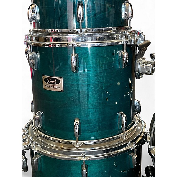 Used 1990s Pearl 5 Piece Session Series Translucent Cyan Drum Kit