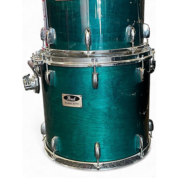 Used 1990s Pearl 5 Piece Session Series Translucent Cyan Drum Kit