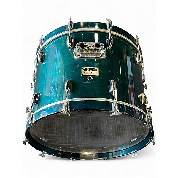 Used 1990s Pearl 5 Piece Session Series Translucent Cyan Drum Kit