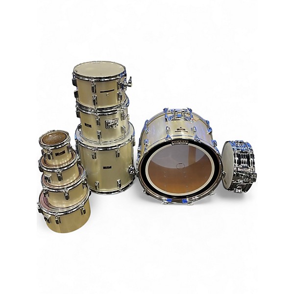 Used 1970s Pearl 9 Piece 1970s Fiber Glass kit silver satin Drum Kit