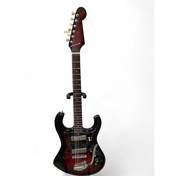Vintage 1960s Tiesco BISON Metallic Candy Red Burst Solid Body Electric Guitar