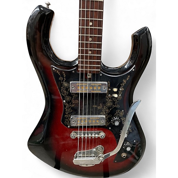 Vintage 1960s Tiesco BISON Metallic Candy Red Burst Solid Body Electric Guitar