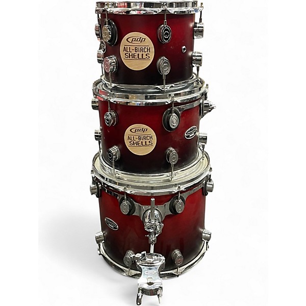 Used PDP by DW 5 Piece FS BIRCH DRUM SET - 5 PIECE  Red to Black Fade Drum Kit