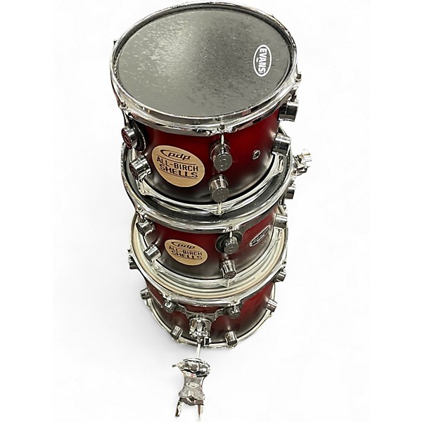 Used PDP by DW 5 Piece FS BIRCH DRUM SET - 5 PIECE  Red to Black Fade Drum Kit