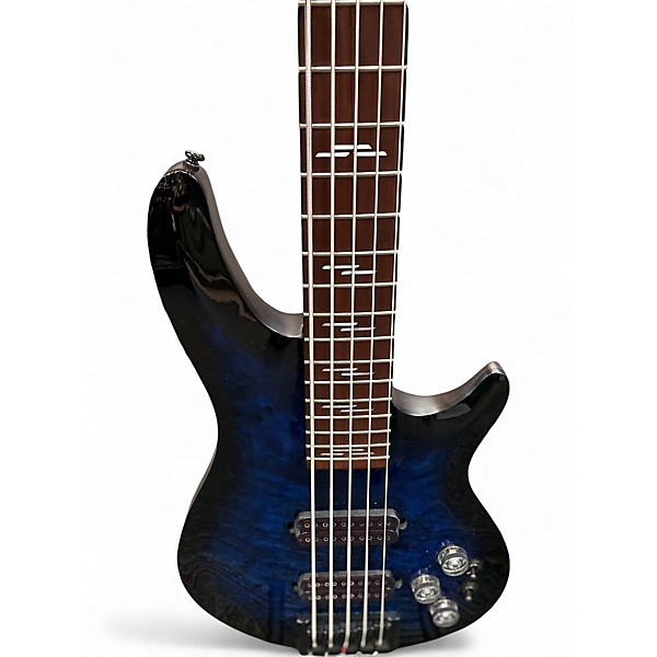 Used Schecter Guitar Research Omen Elite 5  See Thru Blue Electric Bass Guitar