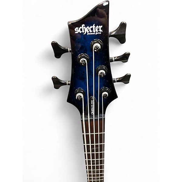 Used Schecter Guitar Research Omen Elite 5  See Thru Blue Electric Bass Guitar