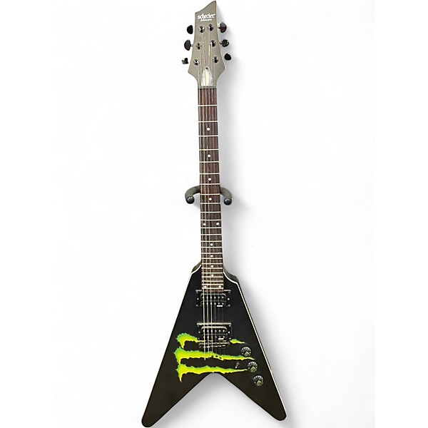Used Schecter Guitar Research DIAMOND SERIES MONSTER ENERGY FLYING V BLACK Solid Body Electric Guitar