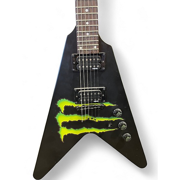Used Schecter Guitar Research DIAMOND SERIES MONSTER ENERGY FLYING V BLACK Solid Body Electric Guitar