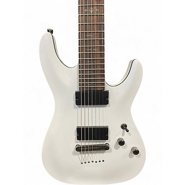 Used Schecter Guitar Research Demon 7 String VINTAGE WHITE Solid Body Electric Guitar