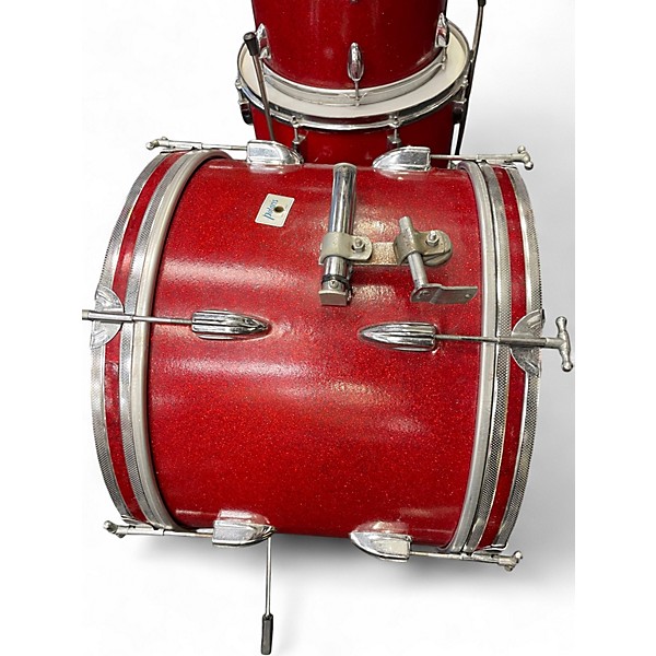 Used 1960s Polaris 3 Piece Vintage MIJ Luan Poplar Red Sparkle Drum Kit