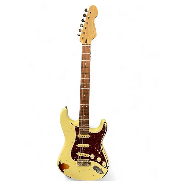 Used Vintage V6 ICON DISTRESSED WHITE OVER SUNBURST Solid Body Electric Guitar