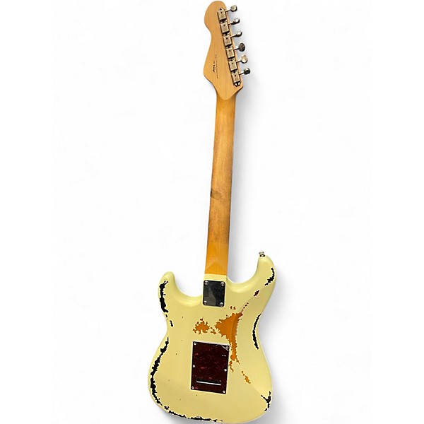 Used Vintage V6 ICON DISTRESSED WHITE OVER SUNBURST Solid Body Electric Guitar