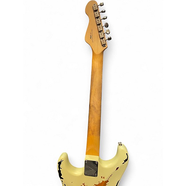 Used Vintage V6 ICON DISTRESSED WHITE OVER SUNBURST Solid Body Electric Guitar