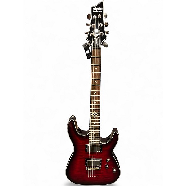 Used Schecter Guitar Research Hellraiser Deluxe Crimson Red Trans Solid Body Electric Guitar