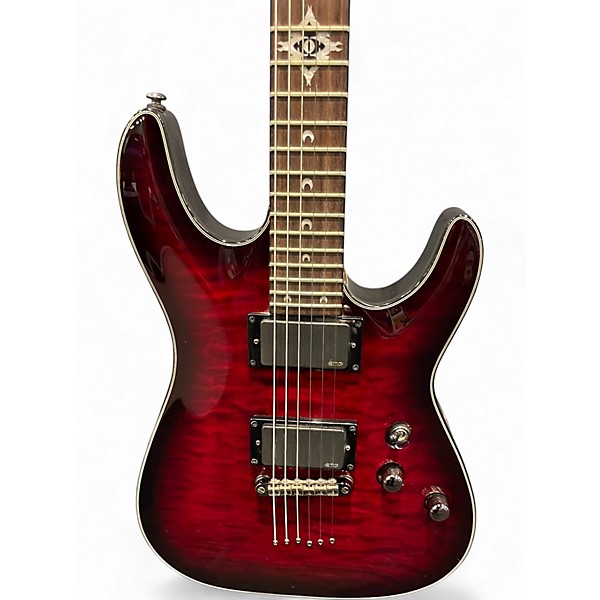 Used Schecter Guitar Research Hellraiser Deluxe Crimson Red Trans Solid Body Electric Guitar