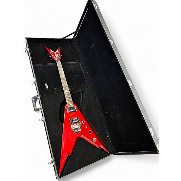 Used Dean Dime Razorback V Chrome Red Metallic Solid Body Electric Guitar