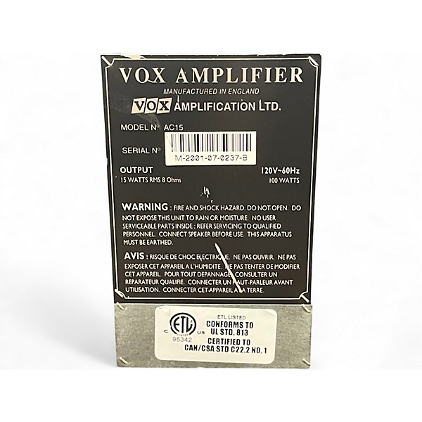 Used 2001 VOX AC15TBX Tube Guitar Combo Amp