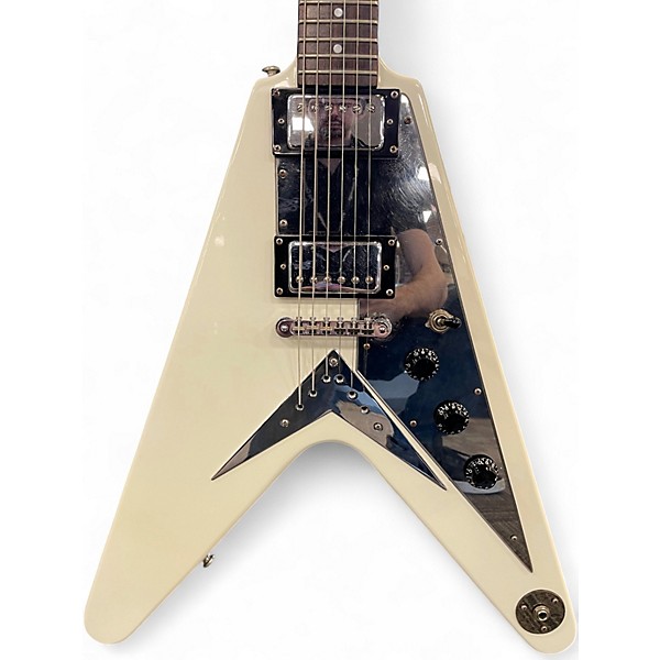 Used 2000 Epiphone Flying V Musician's Friend Special Edition White and Silver Solid Body Electric Guitar