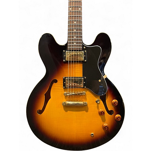 Used Epiphone Dot Deluxe Flametop 3 Tone Sunburst Hollow Body Electric Guitar