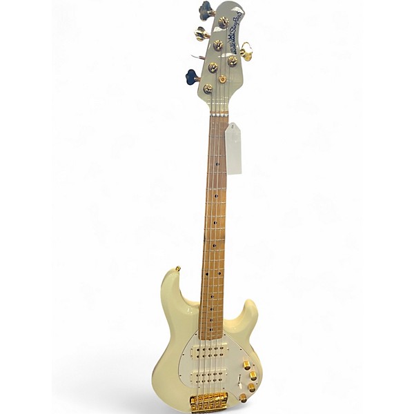 Used Ernie Ball Music Man Stingray HH 5 String white and gold Electric Bass Guitar