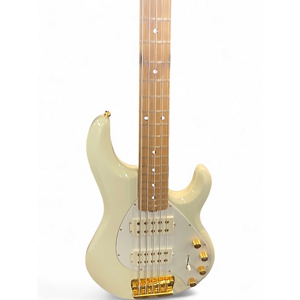 Used Ernie Ball Music Man Stingray HH 5 String white and gold Electric Bass Guitar