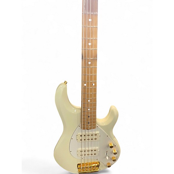Used Ernie Ball Music Man Stingray HH 5 String white and gold Electric Bass Guitar