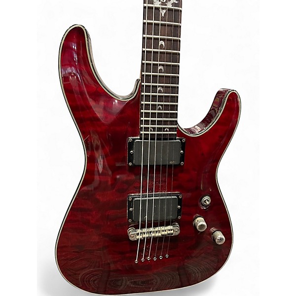 Used Schecter Guitar Research Hellraiser Deluxe Crimson Red Trans Solid Body Electric Guitar