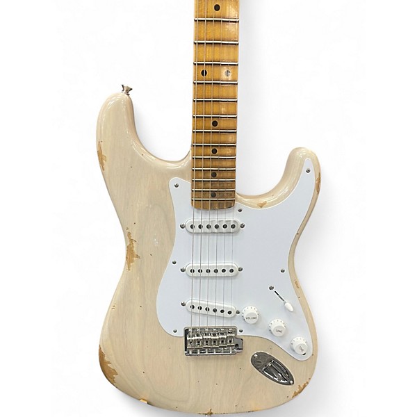 Used Fender LTD FAT 54 SRAT REL/CC Aged White Blonde Solid Body Electric Guitar