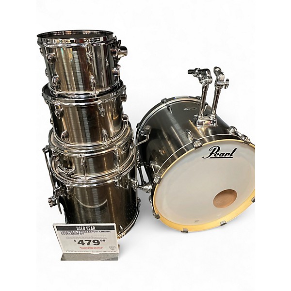 Used Pearl 5 Piece Export Chrome Silver Drum Kit