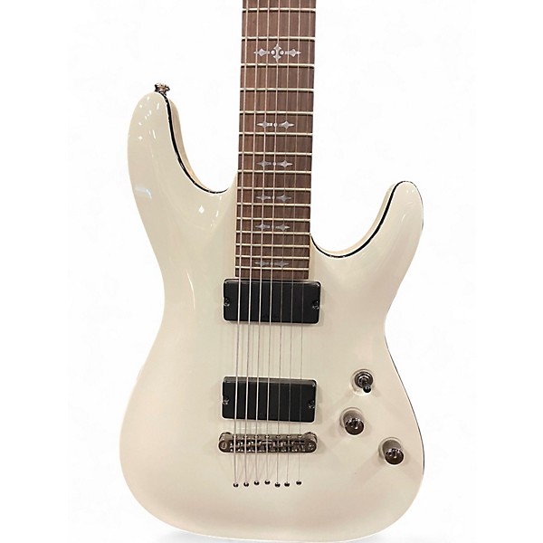 Used Schecter Guitar Research Demon 7 String White Solid Body Electric Guitar