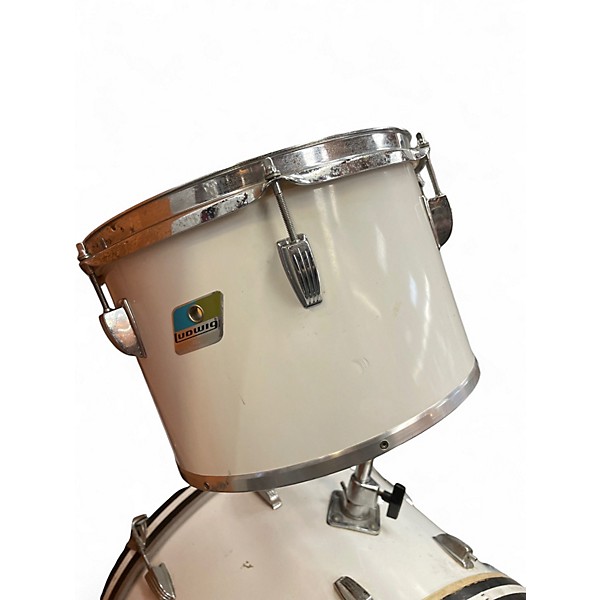 Used 1970s Ludwig 4 Piece 70s Olive Badge Concert Kit White Drum Kit