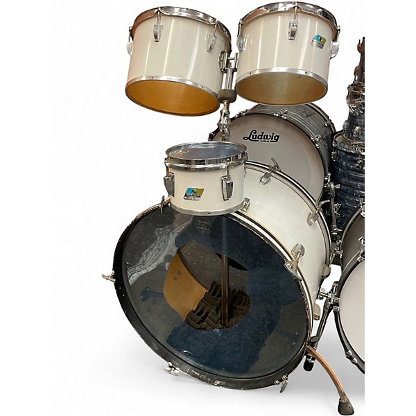 Used 1970s Ludwig 4 Piece 70s Olive Badge Concert Kit White Drum Kit