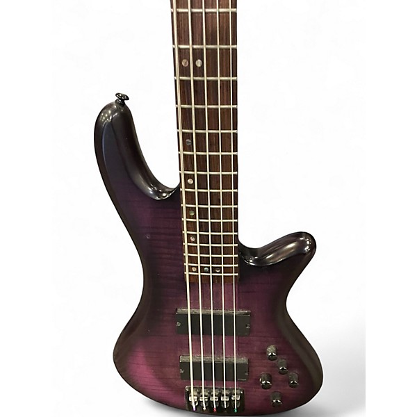 Used Schecter Guitar Research Stiletto Studio 5 String Fretless Trans Purple Electric Bass Guitar