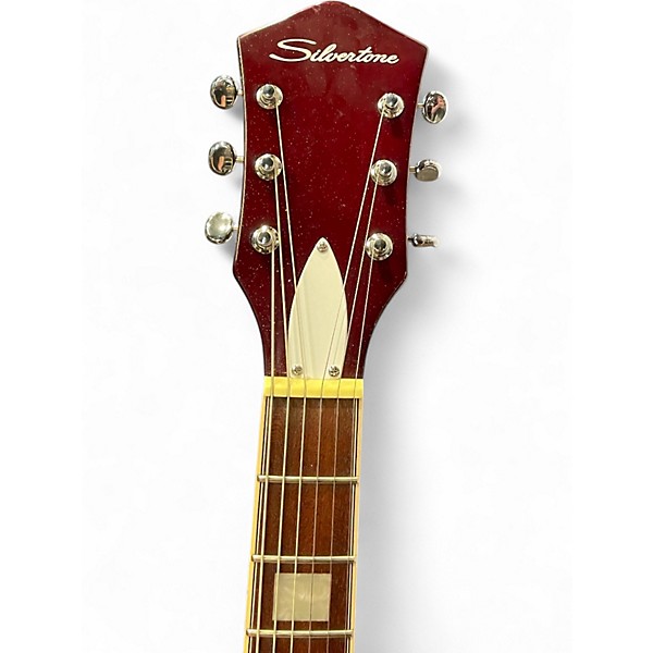 Used Silvertone Jupiter Reissue Red Sparkle Solid Body Electric Guitar