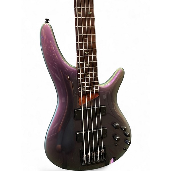 Used Ibanez SR505E Black Aurora Burst Electric Bass Guitar